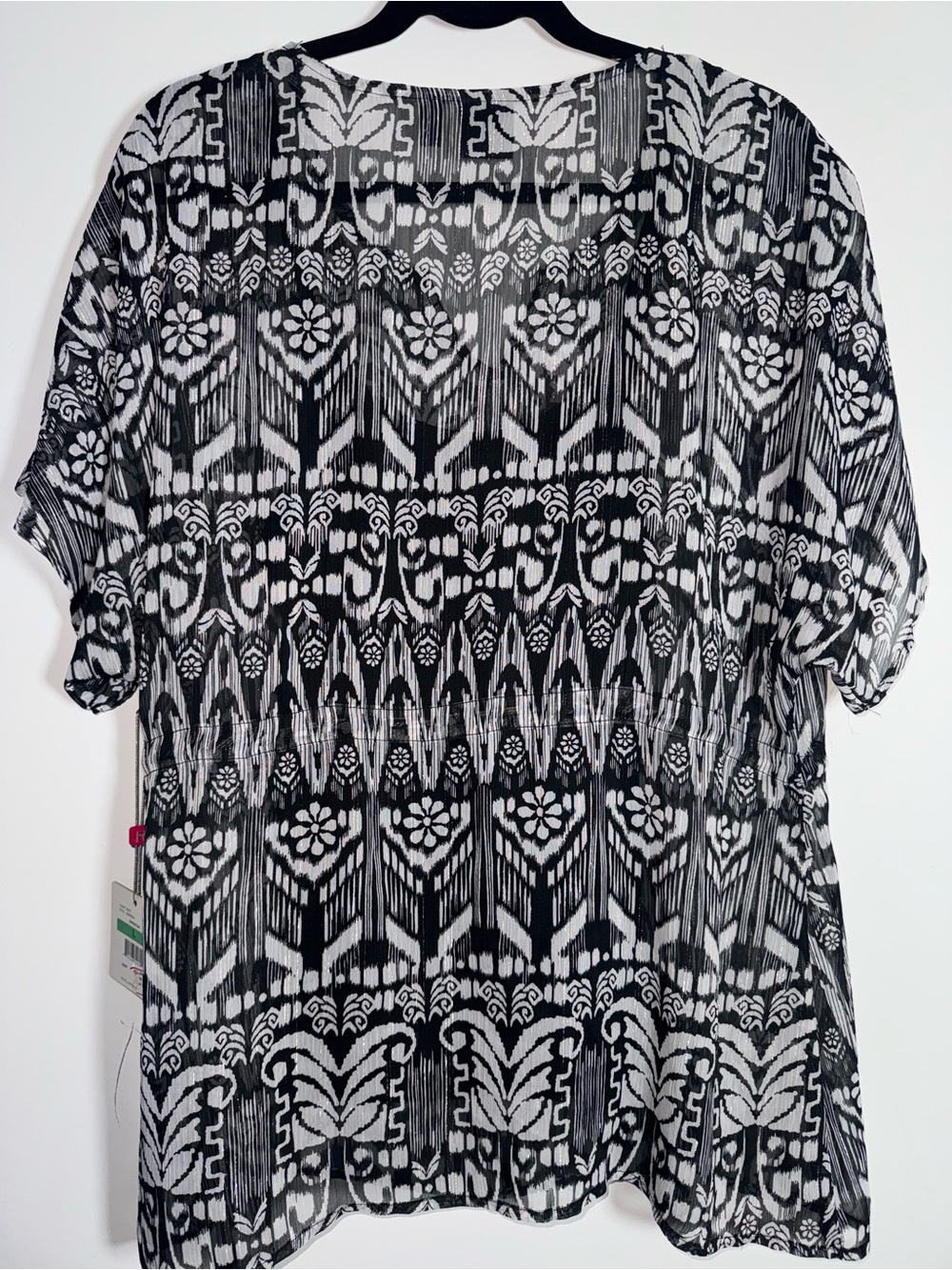 NWT Rafaella Black White Ikat Shimmer Sheer Blouse Large - Picture 5 of 5